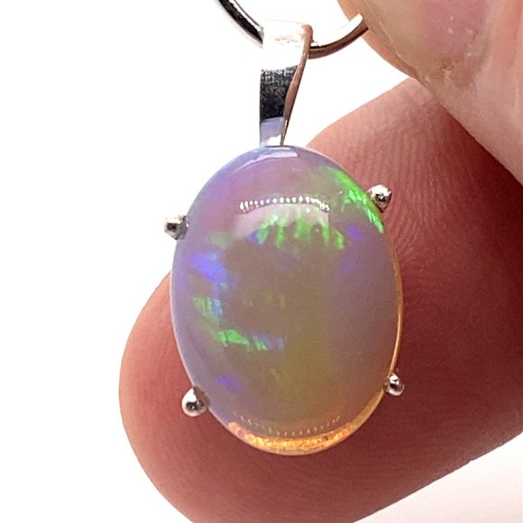 Opal 8.40ct Platinum Finish Solid 925 Sterling Silver Pendant